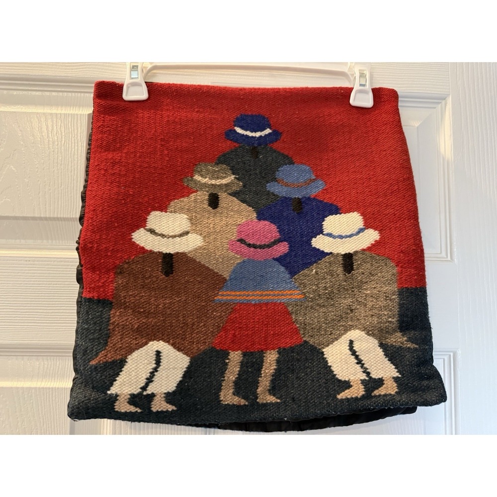 Vintage Pair Of Wool Pillow Covers Bohemian Couch Cushion  14 x 14"  Ecuador